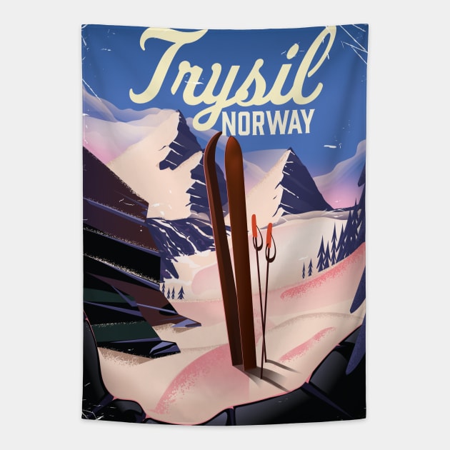 Trysil, Norway Ski poster Tapestry by nickemporium1