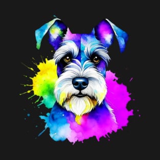 Colorful Miniature Schnauzer Splatter Art - Lively Canine Charm T-Shirt