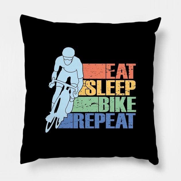 Eat Sleep Bike Repeat - Funny Retro Cyclist, MTB Riders, BMX, Gift For Men, Women & Kids Pillow by Art Like Wow Designs