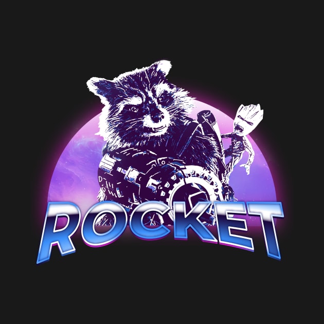 rocket raccoon retrowave by Thermul Bidean