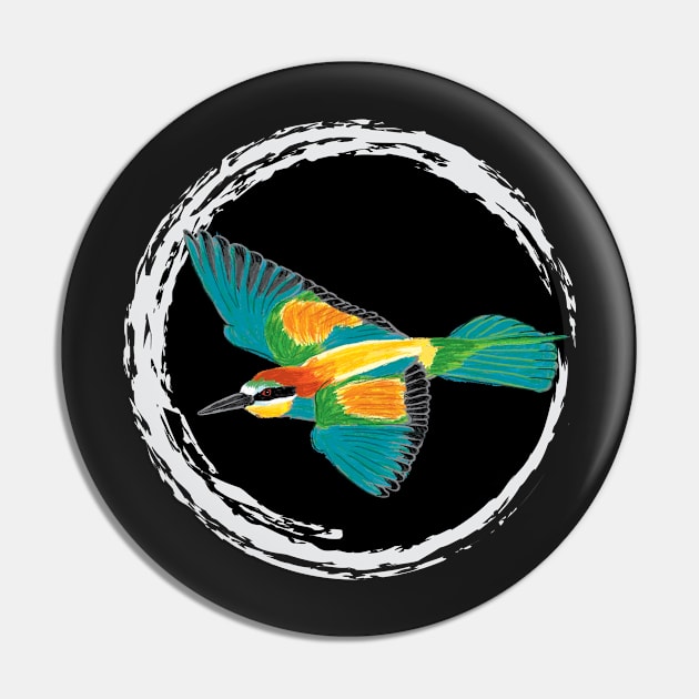 Nice Artwork showing an European Bee-Eater in Flight II Pin by JDHegemann