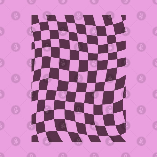 Dark Purple and Pink Distorted Warped Checkerboard Pattern I by Velvet Earth