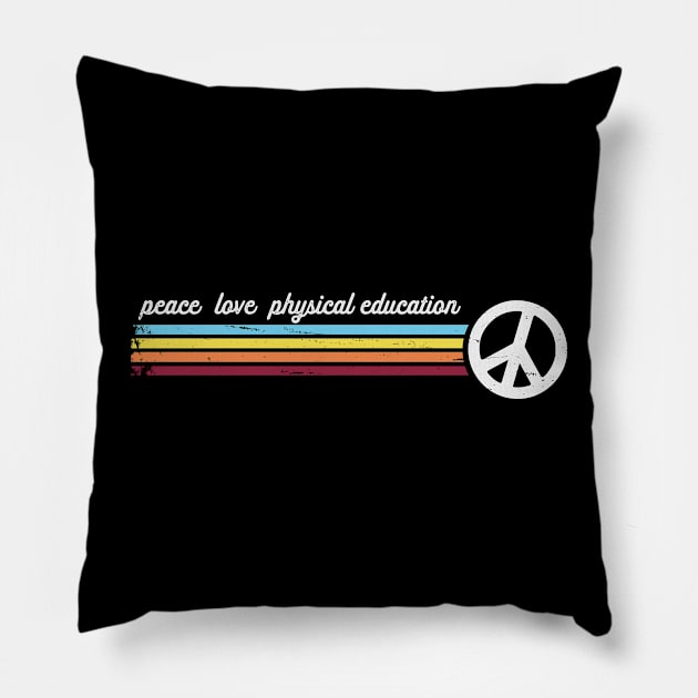 Retro Stripes Peace Love Physical Education Pillow by Jitterfly