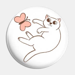 Cute white kitty and butterfly Pin