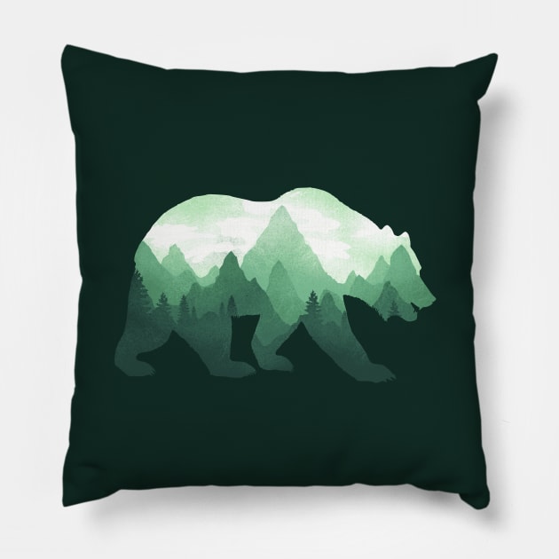 Dramabite Bear Double Exposure Grizzly Surreal Wildlife Animal Pillow by dramabite