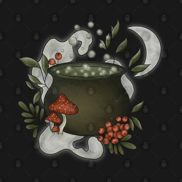 Magic Cauldron with Rowan Potion by paintingbetweenbooks