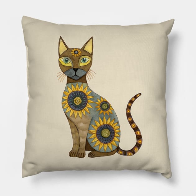 Thai Siamese Cat with Sunflower Pattern Pillow by craftydesigns