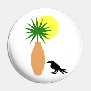 Boho Pot with Palm Leaf and a crow Pin