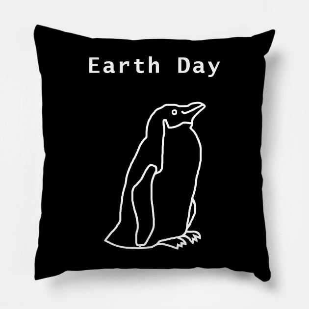 White Line Earth Day Penguin Pillow by ellenhenryart