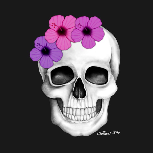 Skull With Flowers (On Black Background) by GDGCreations