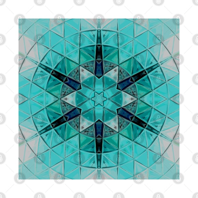 Mosaic Mandala Flower Blue and White by WormholeOrbital