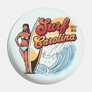 Surf Carolina // Vintage Surfer Babe // Retro Surfing Pin