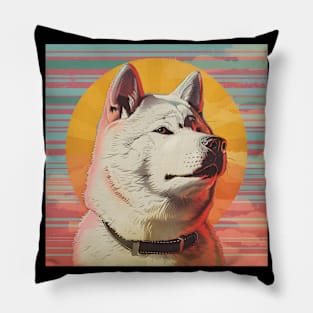 70s Akita Vibes: Pastel Pup Parade Pillow