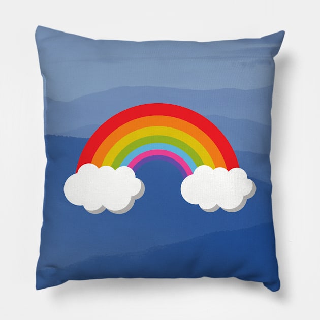 Rainbow with Puffy Clouds in Blue Mountains Pillow by livmilano