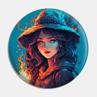 Halloween Anime Style Fire Witch Pin