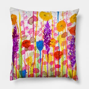 Summer meadow watercolor painting Pillow