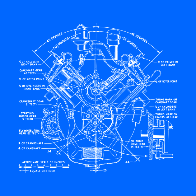 V8 Engine Drawing by Widmore