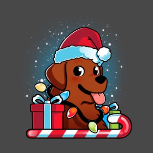 Chocolate Brown Labrador Dog Christmas T-Shirt