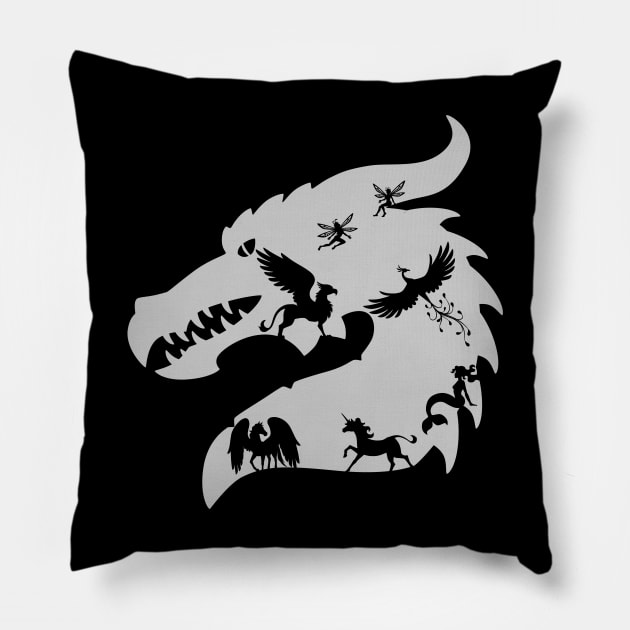 Mythical Creatures In A Dragon Silhouette Light Pillow by IndoorFeats