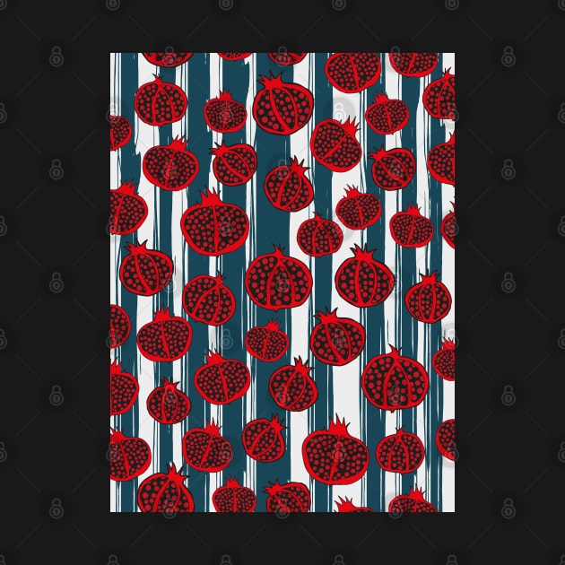 pomegranates on teal stripes by kobyakov