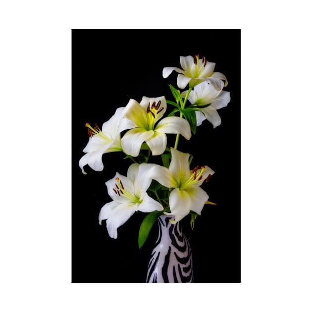 Striped Vase Of White Lillies by photogarry