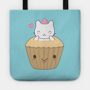 Cute and Kawaii Cat Cupcake T-Shirt Tote