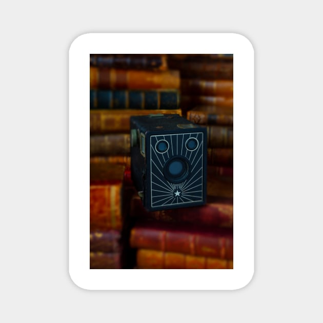 Old Camera On Vintage Books Magnet by photogarry