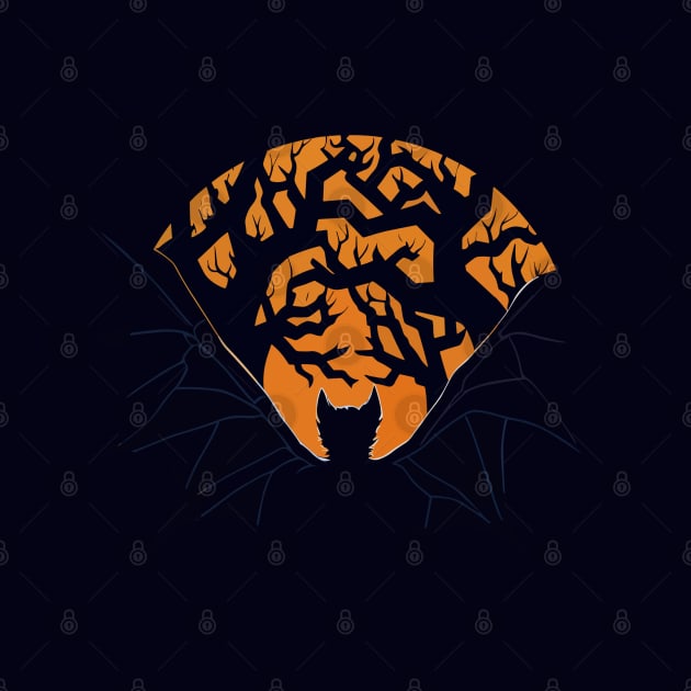 Spooktacular Black And Orange Halloween Vampire Bat Sunset by ZAZIZU