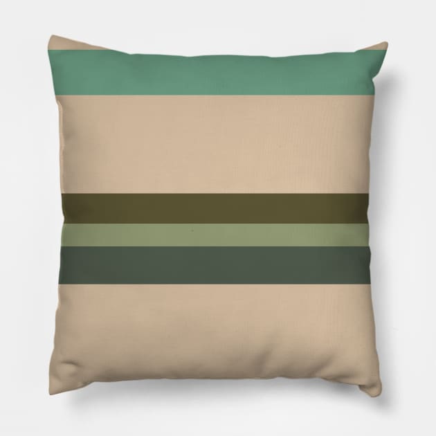 A pretty shape of Camo Green, Beige, Artichoke, Greyish Teal and Ebony stripes. Pillow by Sociable Stripes