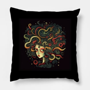 Mesmerizing Medusa With a Myriad of Meandering Multicolored Mischief Makers Pillow