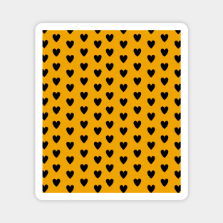 Black Hearts, Polka Dots, Pattern on Mustard Yellow Magnet