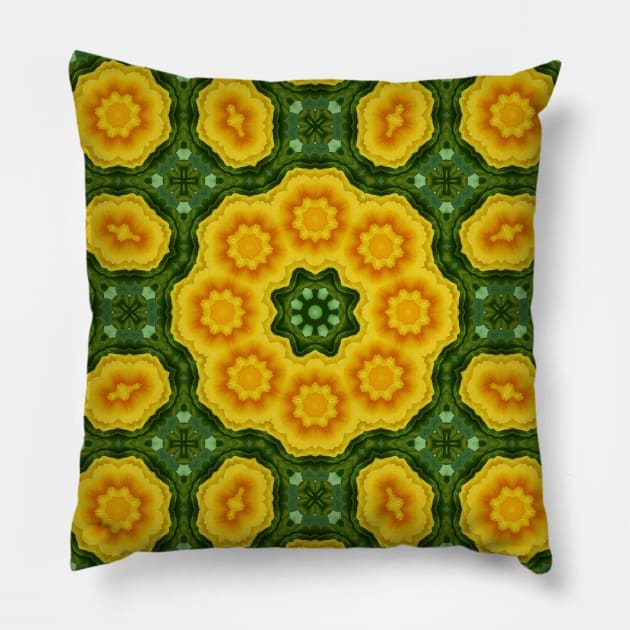 Mandala Kaleidoscope in Shades of Yellow and Green Pillow by Crystal Butterfly Creations