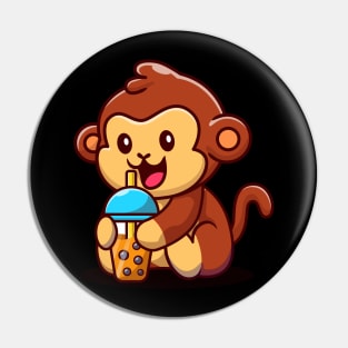 Cute Monkey With Bubble Milk Tea Cartoon Pin