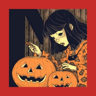 Halloween Girl looking at Pumpkin T-Shirt