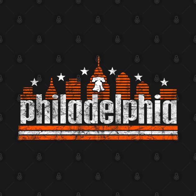 Vintage RETRO PHILLY SKYLINE ORANGE AND BLACK PHILADELPHIA FAN by TeeCreations