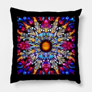 Stained Glass Abstract Flower Mandala Pillow