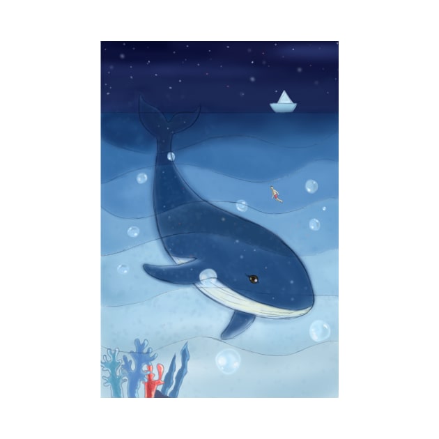 Cartoon Whale In The Sea by MariaStore