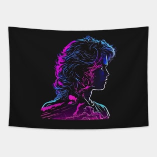 Synthwave cyberpunk woman with curly hair head sticker Tapestry