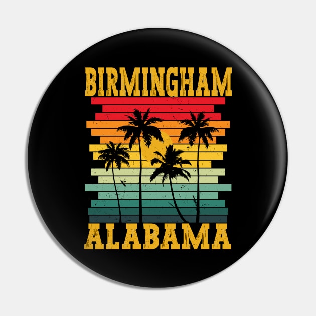 Retro Birmingham Alabama AL Tropical Summer Palm Trees, Alabama Southern Pride Pin by Art master