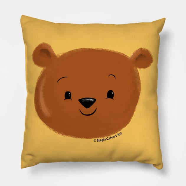 Cute Bear Face Pillow by Steph Calvert Art