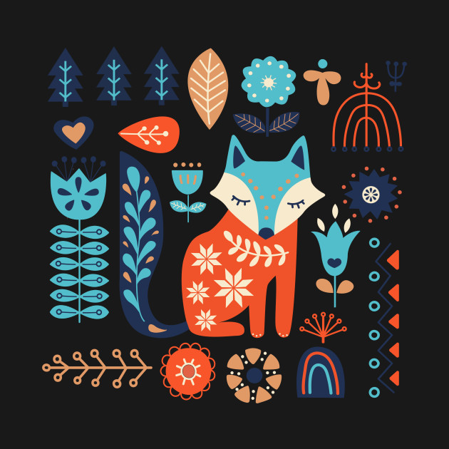 Discover Soft And Sweet Scandinavian Fox Folk Art - Fox - T-Shirt