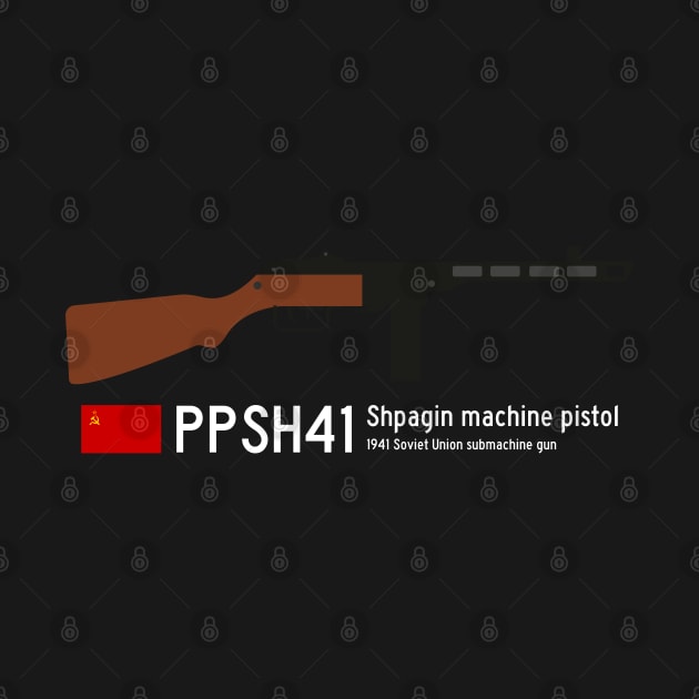 PPSH41 Shpagin machine pistol Historical 1941 Soviet Union machine gun USSR white. by FOGSJ