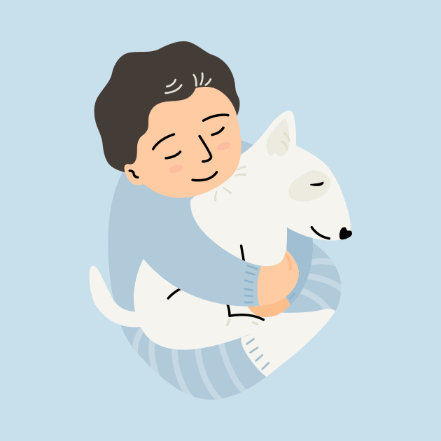 Adorable boy hugging lovely puppy for dog lover. by somethinginmyhead