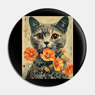 Scottish Fold Cat Flowers Photo Funny Cat Lover Gift Idea Pin