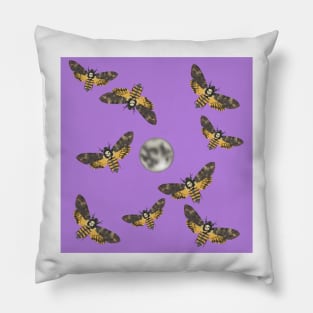 Death's Head Moth and Moons Purple Pillow