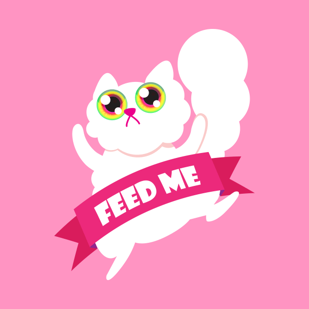 Feed Me White Fluffy Cat by Alice_Wieckowska