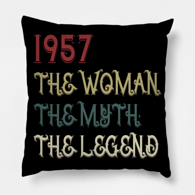 Vintage Retro 1957 Legend Gift 63rd Birthday Womens Pillow by Damsin