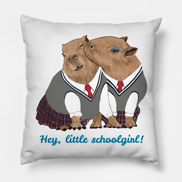 Hey little schoolgirl Pillow by argiropulo