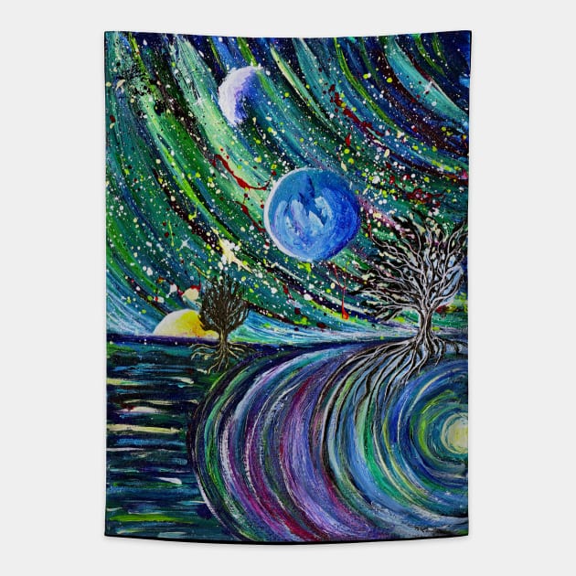 Cosmic Dreams: surreal acrylic painting Tapestry by Wolshebnaja