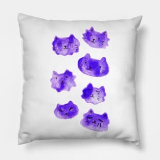 Watercolor Purple Cat Faces Pillow